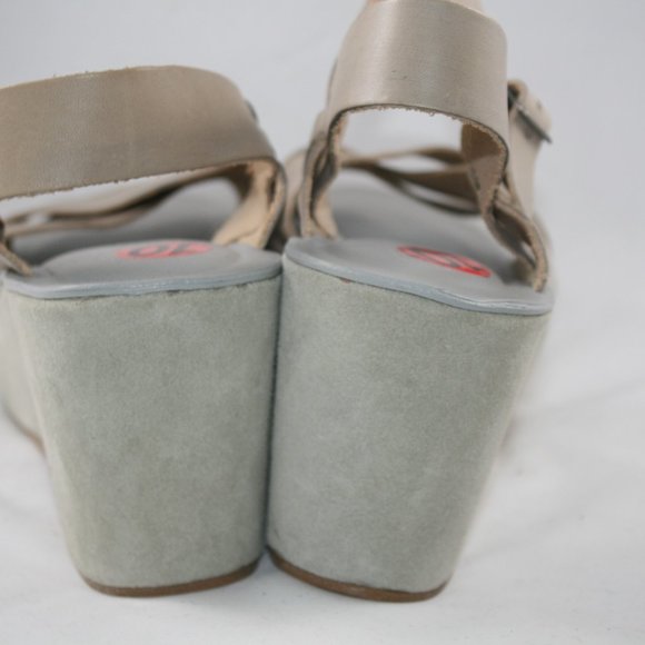 Grey Leather Kork Ease Sandal Suede Platform Sz 10 - Picture 3 of 7